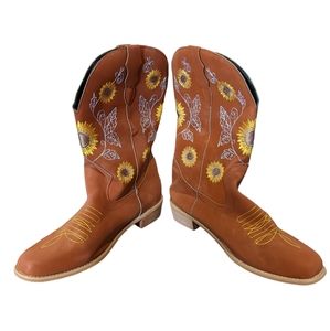 embroidered sunflower cowboy boots